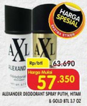 Promo Harga AXL ALEXANDER Deodoran Spray Putih, Gold 150 ml - Superindo