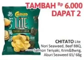 Promo Harga Chitato Lite Snack Potato Chips Seaweed, Beef BBQ, Salmon Teriyaki, Saus Krim Bawang, Aburi Seaweed 65 gr - Alfamidi