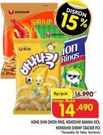 Promo Harga NONGSHIM Onion Rings Snack/NONGSHIM Banana Kick/NONGSHIM Shrimp Crackers  - Superindo