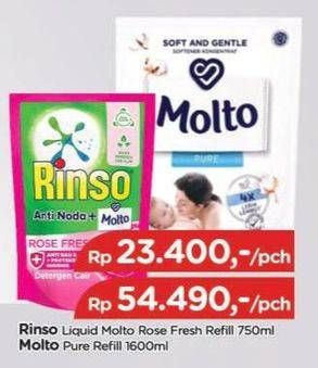 Promo Harga Rinso Liquid Detergent + Molto Pink Rose Fresh 750 ml - TIP TOP