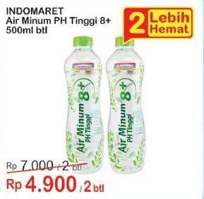 Promo Harga INDOMARET Air Minum pH 8+ per 2 botol 500 ml - Indomaret