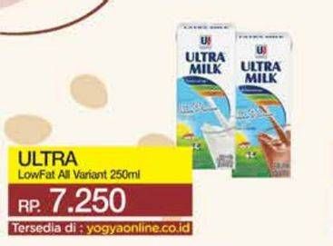 Promo Harga Ultra Milk Susu UHT Low Fat Coklat, Low Fat Full Cream 250 ml - Yogya