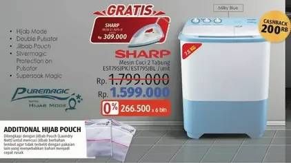 Promo Harga SHARP ES-T79SJ-BL/PK | Washing Machine Twin Tube 7.5kg  - LotteMart