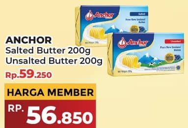 Promo Harga Anchor Butter Salted, Unsalted 200 gr - Yogya