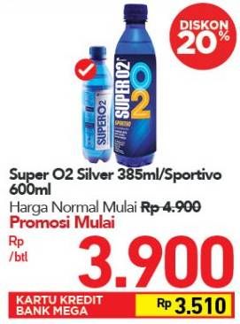 Promo Harga SUPER O2 Silver 385ml/ Sportivo 600ml  - Carrefour