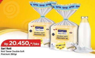 Promo Harga Sari Roti Tawar Double Soft Premium 360 gr - TIP TOP