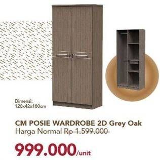 Promo Harga CM Posie Wardrobe 2 Pintu Grey Oak  - Carrefour