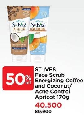 Promo Harga ST IVES Facial Scrub Energizing Coconut Coffee, Acne Control Apricot 170 gr - Watsons