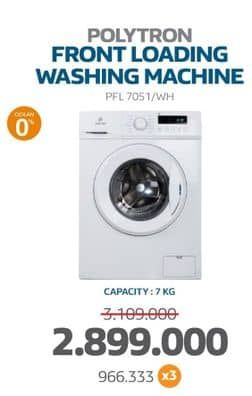 Polytron PFL 7050 Washing Machine Front Loading 7kg  Diskon 6%, Harga Promo Rp2.899.000, Harga Normal Rp3.109.000, Cicilan Rp. 966.333 x 3