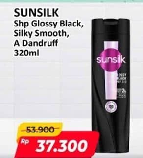 Promo Harga Sunsilk Shampoo Glossy Black, Silky Smooth, Anti Dandruff Silky 320 ml - Alfamart