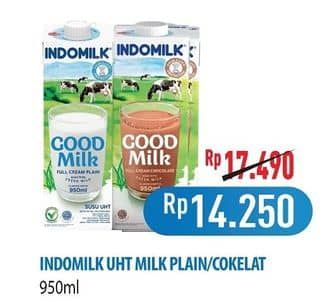 Promo Harga Indomilk Susu UHT Cokelat, Full Cream Plain 950 ml - Hypermart