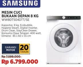 Promo Harga Samsung WW80T504DTT/SE Mesin Cuci Dengan Ecobubble Dan AI Control   - COURTS