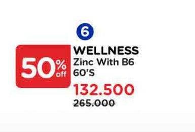 Promo Harga Wellness Zinc With Vitamin B6 60 pcs - Watsons