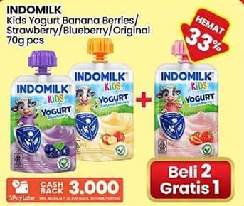 Promo Harga Indomilk Kids Yogurt Banana Berries, Blueberry, Original, Strawberry 70 gr - Indomaret