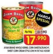 Promo Harga AYAM BRAND Whole Kernel Corn, Sweet Corn Cream Style Low In Fat klg 425gr  - Superindo