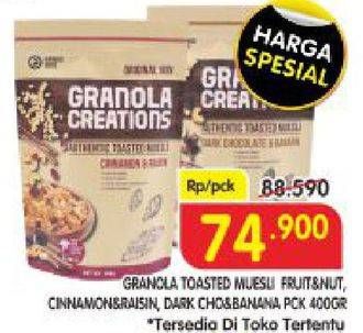 Promo Harga HUNDRED SEEDS Toasted Muesli Granola Creations Cinnamon Raisin, Dark Choco Banana 400 gr - Superindo