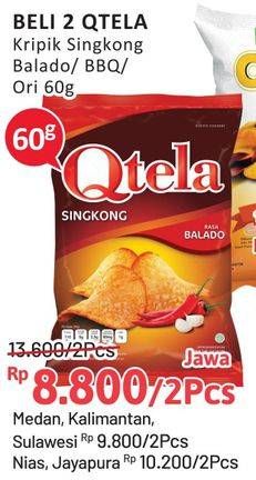 Promo Harga QTELA Keripik Singkong Original, Balado, Barbeque 60 gr - Alfamidi