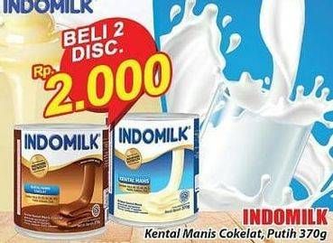 Promo Harga INDOMILK Susu Kental Manis Putih, Cokelat per 2 kaleng 370 gr - Hari Hari