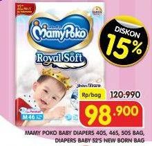 Promo Harga Mamy Poko Perekat Royal Soft M46, S50, L40, NB52 40 pcs - Superindo