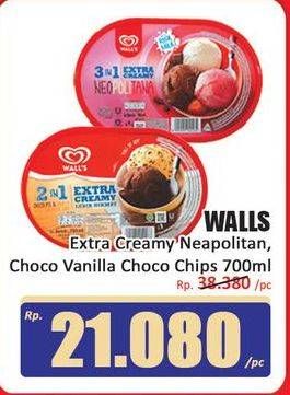 Promo Harga Walls Ice Cream Neopolitana, Chocolate Vanilla With Chocolate Chip 700 ml - Hari Hari