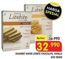 Promo Harga DIASWEET Litebite Wafer Chocolate, Vanilla 180 gr - Superindo