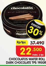 Promo Harga Chocolatos Wafer Roll Cokelat Dark 190 gr - Superindo