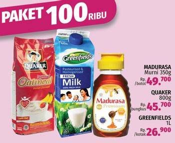 Promo Harga Paket 100rb (Madurasa Murni  + Quaker Oatmeal + Greenfields Fresh Milk)  - LotteMart