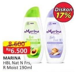 Promo Harga Marina Hand Body Lotion Natural Nutri Fresh, Natural Rich Moisturizing 190 ml - Alfamart