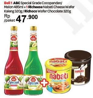 Promo Harga ABC Special Grade Cocopandan/Melon 485ml + RICHEESE Nabati Cheese Wafer Kaleng 320g/RICHOCO Wafer Chocolate 320g  - Carrefour