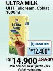Promo Harga ULTRA MILK Susu UHT Full Cream, Coklat 1 ltr - Alfamart