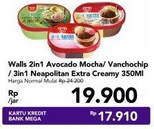 Promo Harga WALLS Ice Cream Avocado Choco Mocha, Chocolate Vanilla With Chocolate Chip, Neopolitana 350 ml - Carrefour