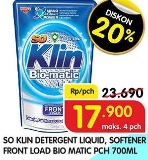 Promo Harga SO KLIN Biomatic Liquid Detergent Front Load, +Softener Front Load, Top Load 700 ml - Superindo