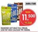 Promo Harga DIAMOND Milk UHT Full Cream, Low Fat High Calcium, Coklat 1000 ml - Superindo