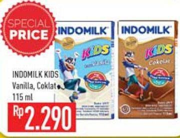 Promo Harga INDOMILK Susu UHT Kids Cokelat, Vanila 115 ml - Hypermart