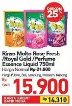 Promo Harga RINSO Liquid Detergent + Molto Pink Rose Fresh, + Molto Royal Gold, + Molto Purple Perfume Essence 750 ml - Carrefour