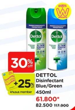 Promo Harga Dettol Disinfectant Spray 450 ml - Watsons