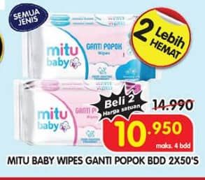 Promo Harga Mitu Baby Wipes Ganti Popok All Variants 50 pcs - Superindo