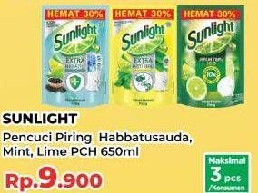 Promo Harga Sunlight Pencuci Piring Jeruk Nipis 100, Higienis Plus With Habbatussauda, Anti Bau With Daun Mint 650 ml - Yogya
