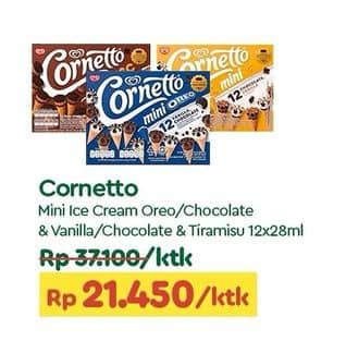 Promo Harga Walls Cornetto Mini Oreo, Chocolate Vanilla, Tiramisu Dark Chocolate per 12 pcs 28 ml - TIP TOP