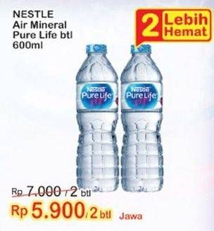 Promo Harga NESTLE Pure Life Air Mineral per 2 botol 600 ml - Indomaret