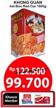 Promo Harga Khong Guan Assorted Biscuit Red Persegi 1600 gr - Alfamart