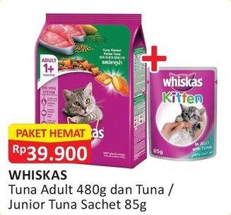 Promo Harga Whiskas Tuna Adult + Junior Tuna  - Alfamart