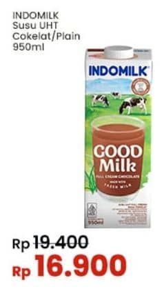 Promo Harga Indomilk Susu UHT Cokelat, Full Cream Plain 950 ml - Indomaret