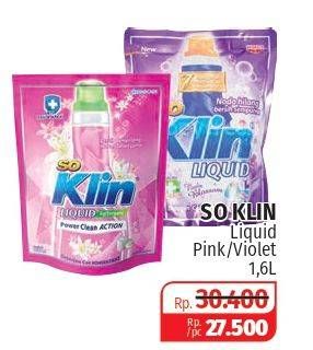 Promo Harga SO KLIN Liquid Detergent + Softergent Pink, + Anti Bacterial Violet Blossom 1600 ml - Lotte Grosir