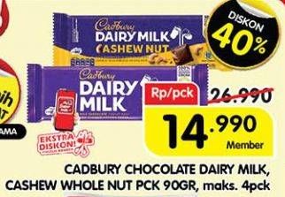Promo Harga Cadbury Dairy Milk Cashew Nut, Original 90 gr - Superindo