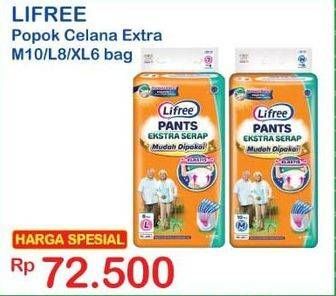 Promo Harga Lifree Popok Celana Ekstra Serap XL6, L8, M10 6 pcs - Indomaret