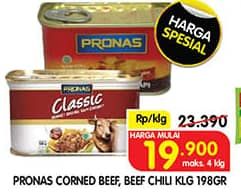 Promo Harga Pronas Corned Beef Chili, Regular 198 gr - Superindo
