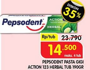 Promo Harga Pepsodent Pasta Gigi Action 123 Herbal 190 gr - Superindo