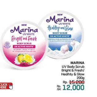 Promo Harga Marina UV White Body Scrub Bright Fresh, Healthy Glow 200 ml - LotteMart