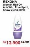 Promo Harga REXONA Deo Roll On Advanced Whitening, Free Spirit, Shower Clean 50 ml - Alfamart